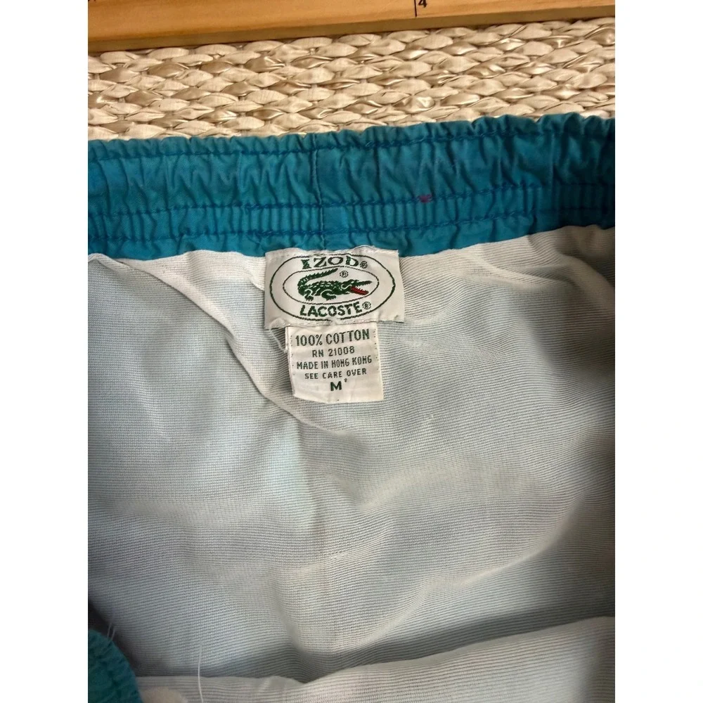 Vintage Izod Lacoste Mens Teal Blue Striped Swim Trunks Board Shorts Size M